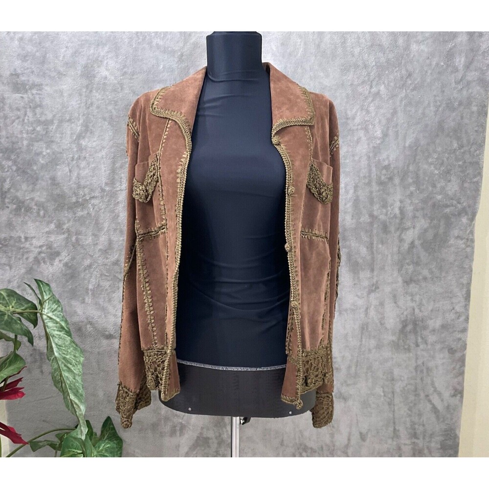 Vintage Ying Ying of Nevada Suede Leather Jacket Crochet inserts Women Medium
